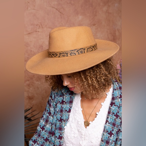 Wide Brim Snake Print Belt Wool Fedora Hat - POL - Picture 5 of 7